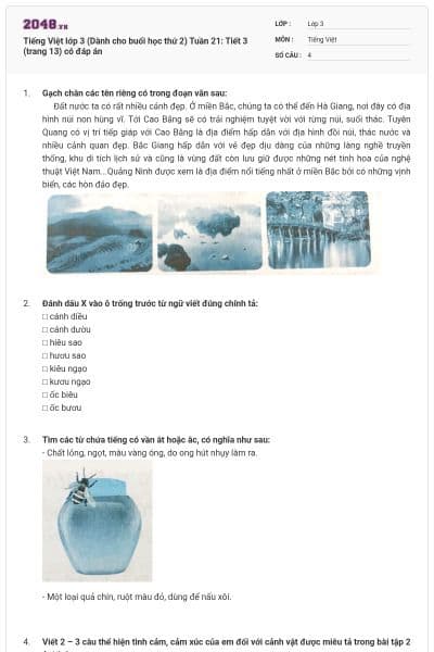 Tiếng Việt lớp 3 (Dành cho buổi học thứ 2) Tuần 21: Tiết 3 (trang 13) có đáp án