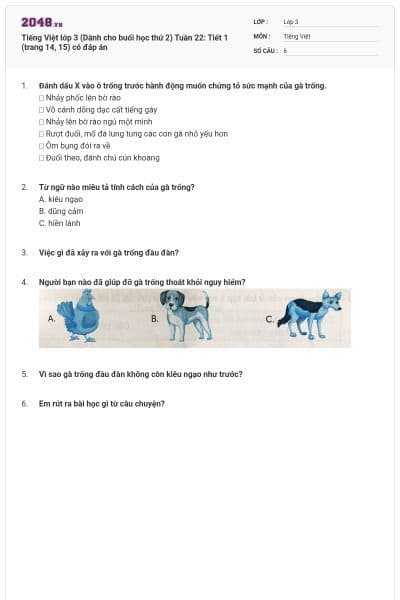 Tiếng Việt lớp 3 (Dành cho buổi học thứ 2) Tuần 22: Tiết 1 (trang 14, 15) có đáp án