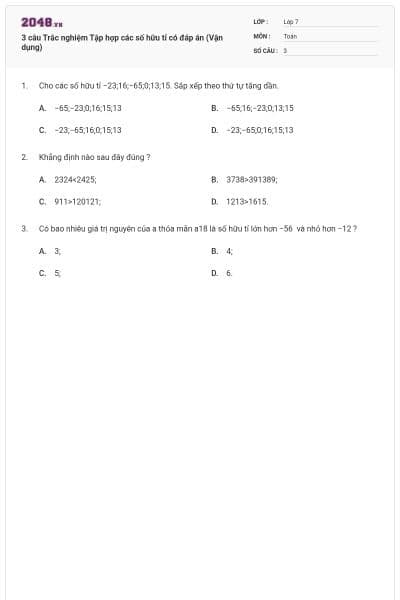 3 câu Trắc nghiệm Tập hợp các số hữu tỉ có đáp án (Vận dụng)