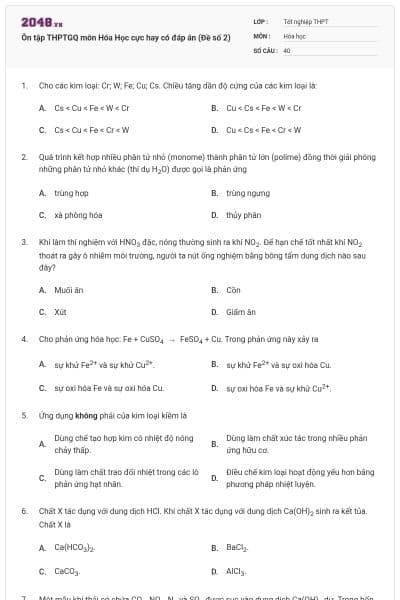 Ôn tập THPTGQ môn Hóa Học cực hay có đáp án (Đề số 2)