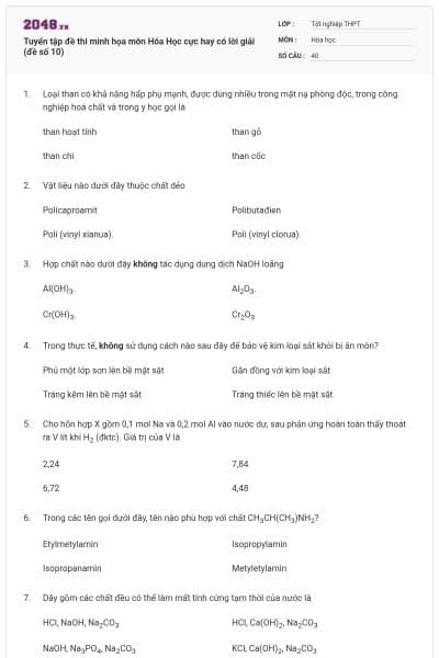 Tuyển tập đề thi minh họa môn Hóa Học cực hay có lời giải (đề số 10)