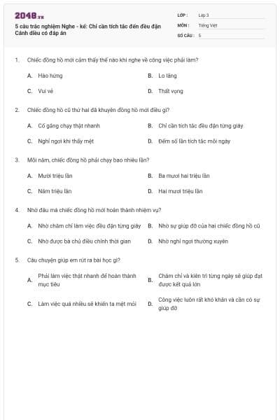 5 câu trắc nghiệm Nghe - kể: Chỉ cần tích tắc đến đều đặn Cánh diều có đáp án