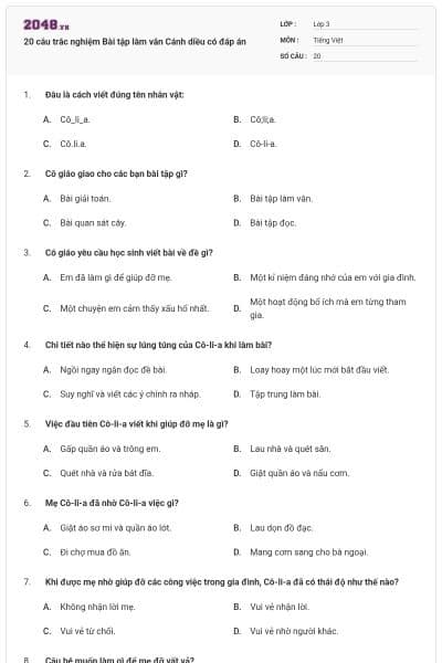 20 câu trắc nghiệm Bài tập làm văn Cánh diều có đáp án