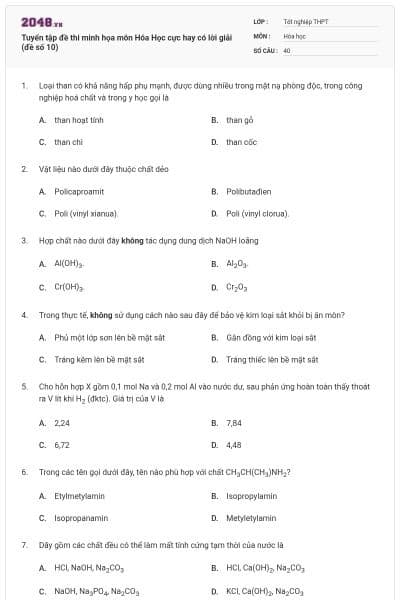 Tuyển tập đề thi minh họa môn Hóa Học cực hay có lời giải (đề số 10)