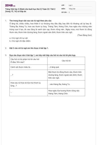 Tiếng Việt lớp 3 (Dành cho buổi học thứ 2) Tuần 22: Tiết 2 (trang 15, 16) có đáp án