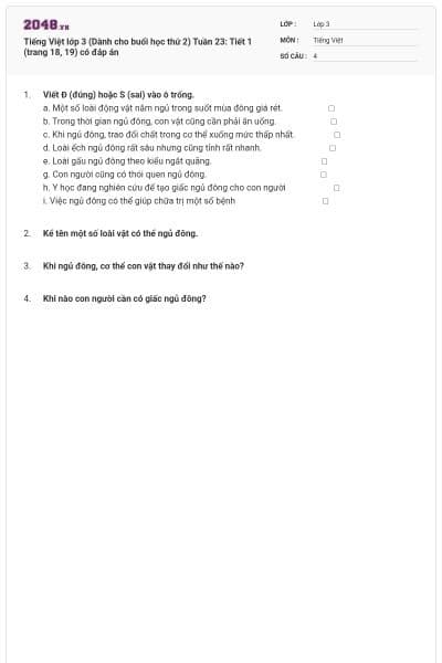 Tiếng Việt lớp 3 (Dành cho buổi học thứ 2) Tuần 23: Tiết 1 (trang 18, 19) có đáp án