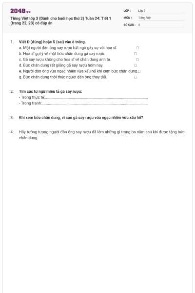 Tiếng Việt lớp 3 (Dành cho buổi học thứ 2) Tuần 24: Tiết 1 (trang 22, 23) có đáp án