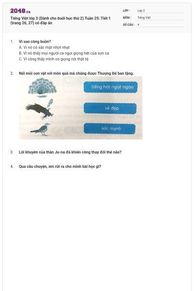 Tiếng Việt lớp 3 (Dành cho buổi học thứ 2) Tuần 25: Tiết 1 (trang 26, 27) có đáp án