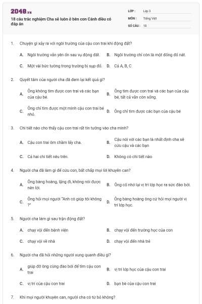 18 câu trắc nghiệm Cha sẽ luôn ở bên con Cánh diều có đáp án