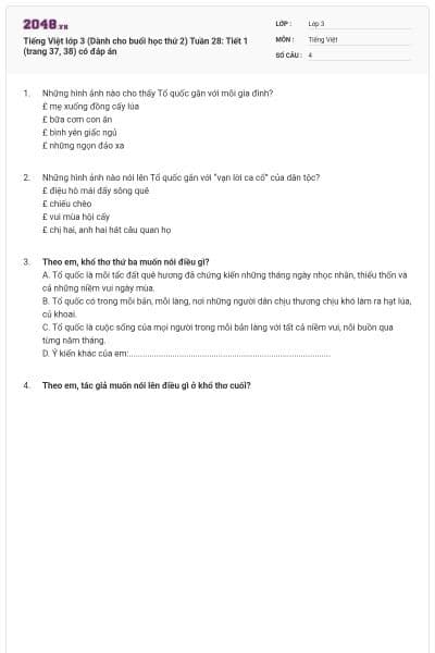 Tiếng Việt lớp 3 (Dành cho buổi học thứ 2) Tuần 28: Tiết 1 (trang 37, 38) có đáp án