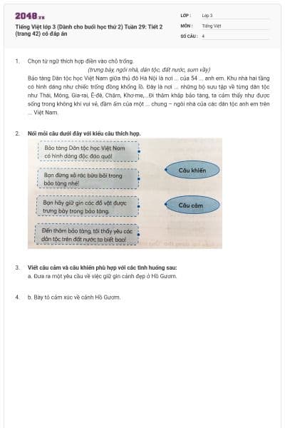 Tiếng Việt lớp 3 (Dành cho buổi học thứ 2) Tuần 29: Tiết 2 (trang 42) có đáp án