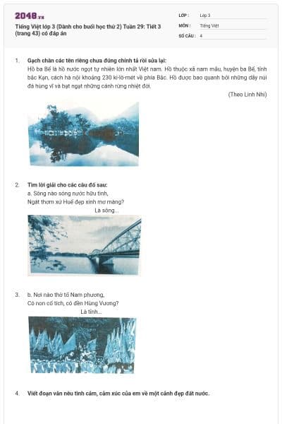 Tiếng Việt lớp 3 (Dành cho buổi học thứ 2) Tuần 29: Tiết 3 (trang 43) có đáp án