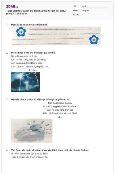 Tiếng Việt lớp 3 (Dành cho buổi học thứ 2) Tuần 30: Tiết 3 (trang 47) có đáp án