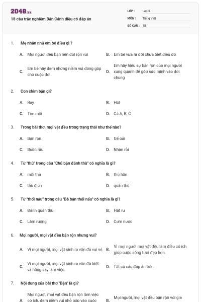 18 câu trắc nghiệm Bận Cánh diều có đáp án