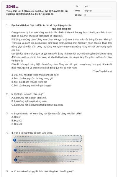 Tiếng Việt lớp 3 (Dành cho buổi học thứ 2) Tuần 35: Ôn tập cuối học kì 2 (trang 64, 65, 66, 67) có đáp án