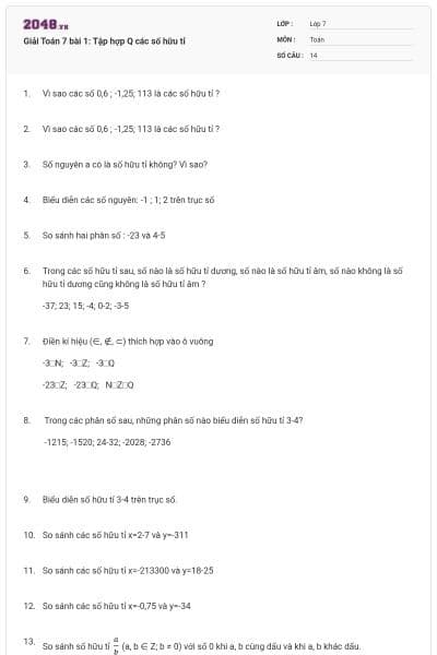 Giải Toán 7 bài 1: Tập hợp Q các số hữu tỉ