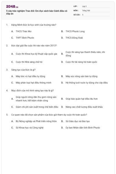 5 câu trắc nghiệm Trao đổi: Em đọc sách báo Cánh diều có đáp án