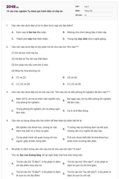 10 câu trắc nghiệm Tự đánh giá Cánh diều có đáp án