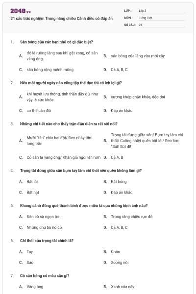 21 câu trắc nghiệm Trong nắng chiều Cánh diều có đáp án