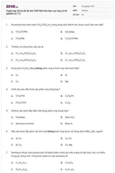 Tuyển tập 20 bộ đề thi thử THPTQG Hóa Học cực hay có lời giải(Đề số 17)