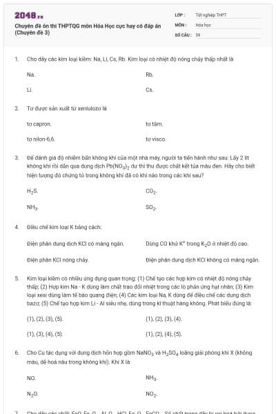 Chuyên đề ôn thi THPTQG môn Hóa Học cực hay có đáp án (Chuyên đề 3)