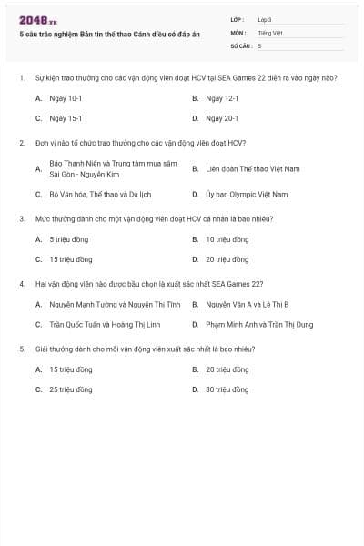 5 câu trắc nghiệm Bản tin thể thao Cánh diều có đáp án