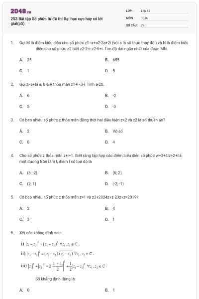 253 Bài tập Số phức từ đề thi Đại học cực hay có lời giải(p5)
