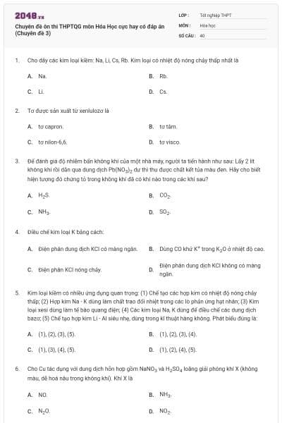 Chuyên đề ôn thi THPTQG môn Hóa Học cực hay có đáp án (Chuyên đề 3)
