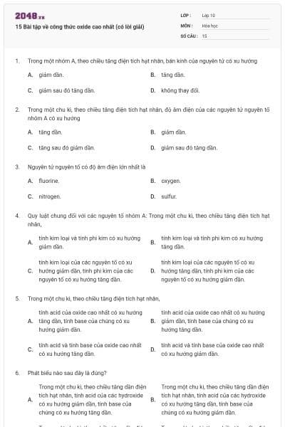 15 Bài tập về công thức oxide cao nhất (có lời giải)