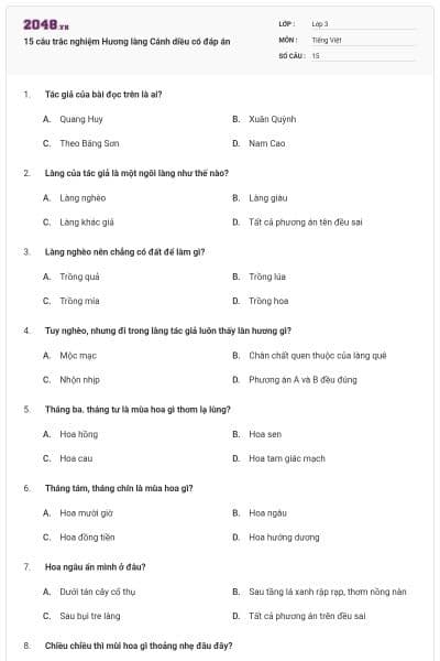 15 câu trắc nghiệm Hương làng Cánh diều có đáp án