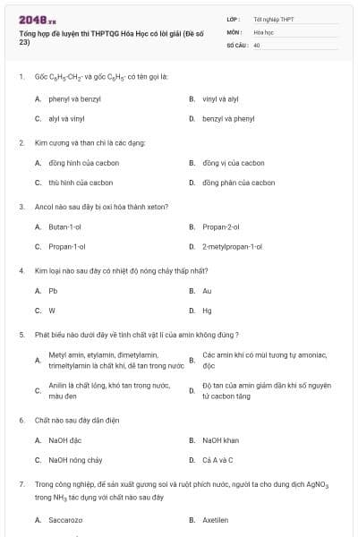 Tổng hợp đề luyện thi THPTQG Hóa Học có lời giải (Đề số 23)