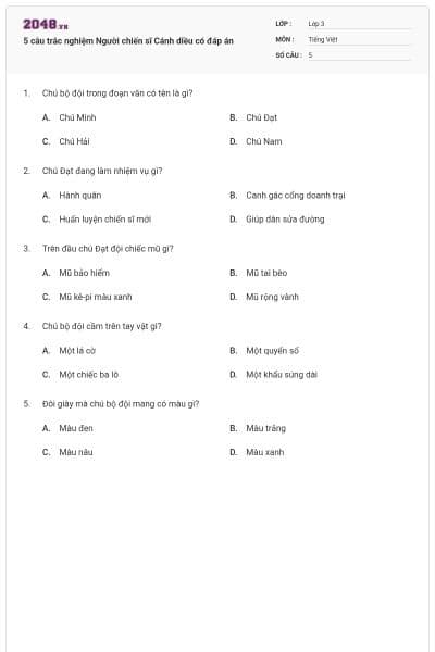 5 câu trắc nghiệm Người chiến sĩ Cánh diều có đáp án