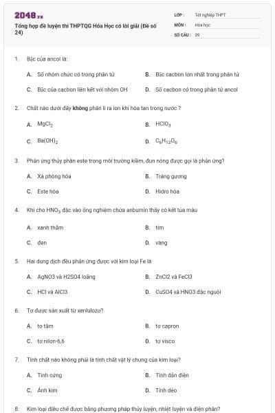Tổng hợp đề luyện thi THPTQG Hóa Học có lời giải (Đề số 24)