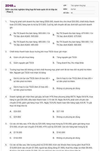 500+ câu trắc nghiệm tổng hợp Kế toán quốc tế có đáp án - Phần 6
