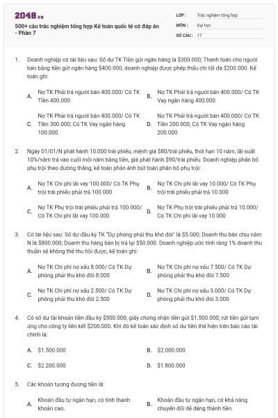 500+ câu trắc nghiệm tổng hợp Kế toán quốc tế có đáp án - Phần 7