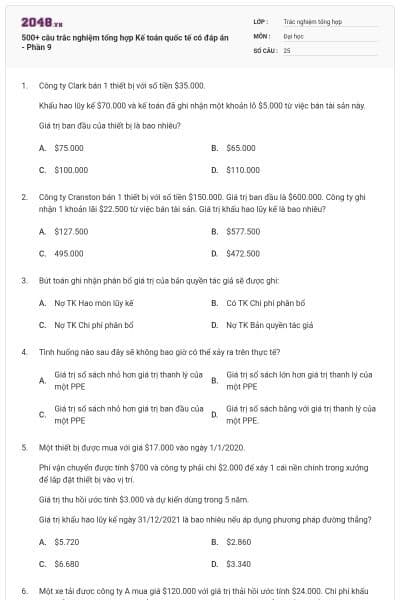 500+ câu trắc nghiệm tổng hợp Kế toán quốc tế có đáp án - Phần 9