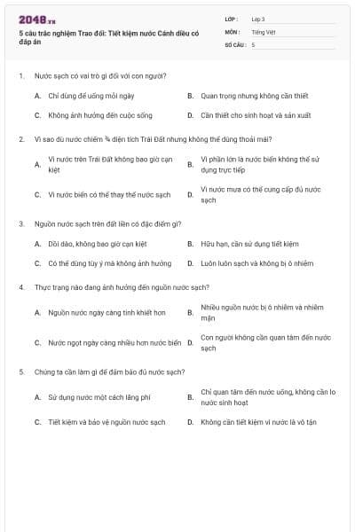 5 câu trắc nghiệm Trao đổi: Tiết kiệm nước Cánh diều có đáp án