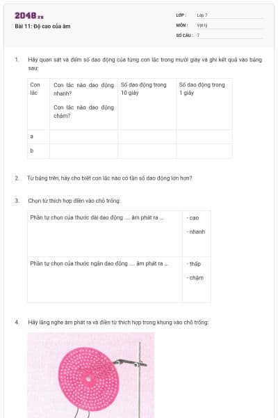 Bài 11: Độ cao của âm