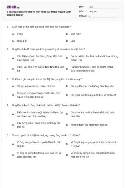 5 câu trắc nghiệm Viết về một nhân vật trong truyện Cánh diều có đáp án