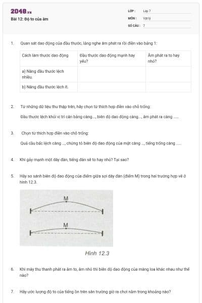 Bài 12: Độ to của âm