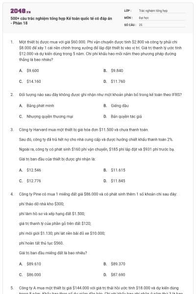 500+ câu trắc nghiệm tổng hợp Kế toán quốc tế có đáp án - Phần 18