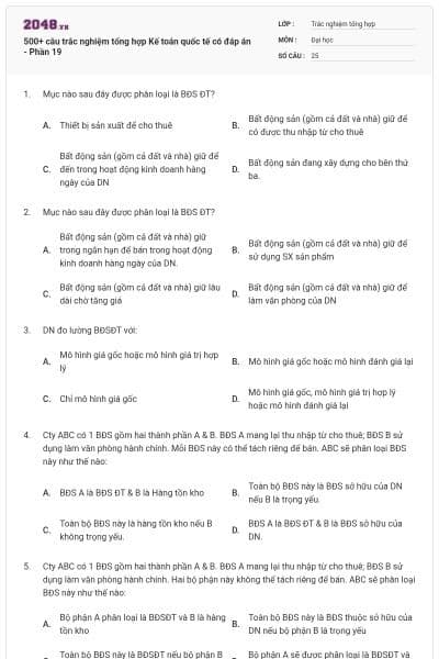 500+ câu trắc nghiệm tổng hợp Kế toán quốc tế có đáp án - Phần 19