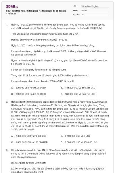 500+ câu trắc nghiệm tổng hợp Kế toán quốc tế có đáp án - Phần 21