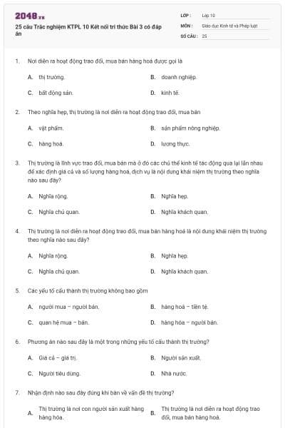 25 câu Trắc nghiệm KTPL 10 Kết nối tri thức Bài 3 có đáp án