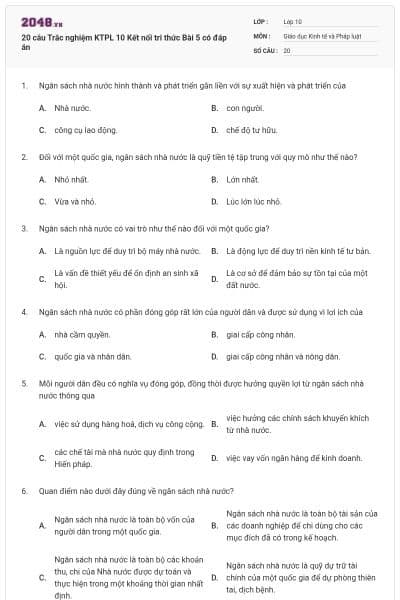20 câu Trắc nghiệm KTPL 10 Kết nối tri thức Bài 5 có đáp án