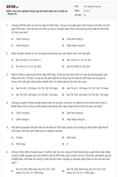 500+ câu trắc nghiệm tổng hợp Kế toán quốc tế có đáp án - Phần 24