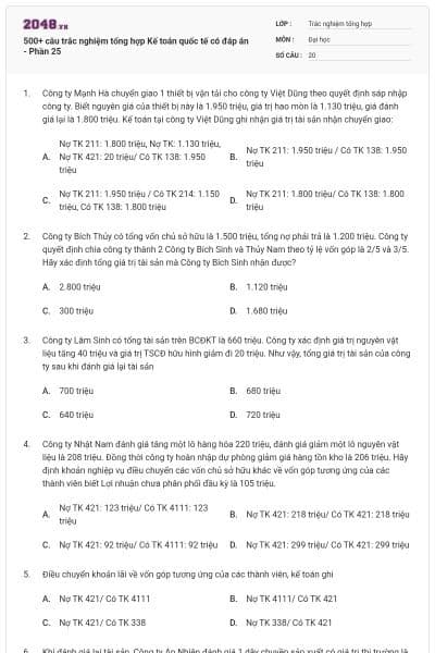 500+ câu trắc nghiệm tổng hợp Kế toán quốc tế có đáp án - Phần 25