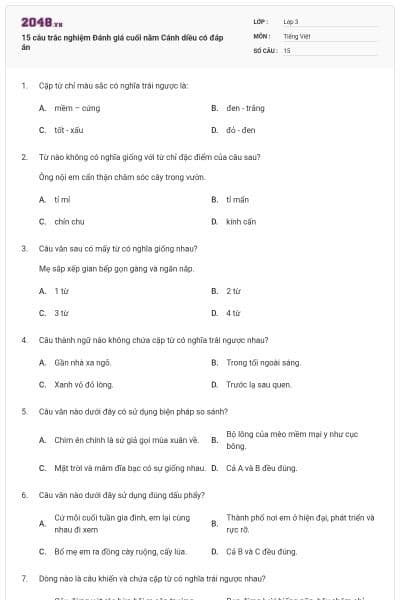 15 câu trắc nghiệm Đánh giá cuối năm Cánh diều có đáp án