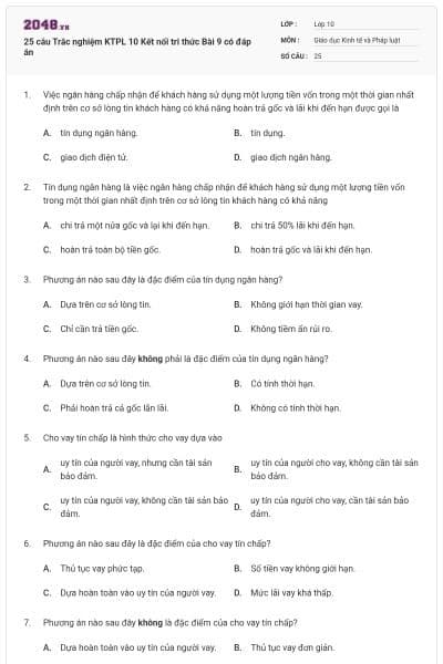 25 câu Trắc nghiệm KTPL 10 Kết nối tri thức Bài 9 có đáp án