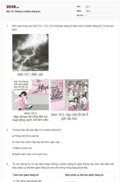 Bài 15: Chống ô nhiễm tiếng ồn